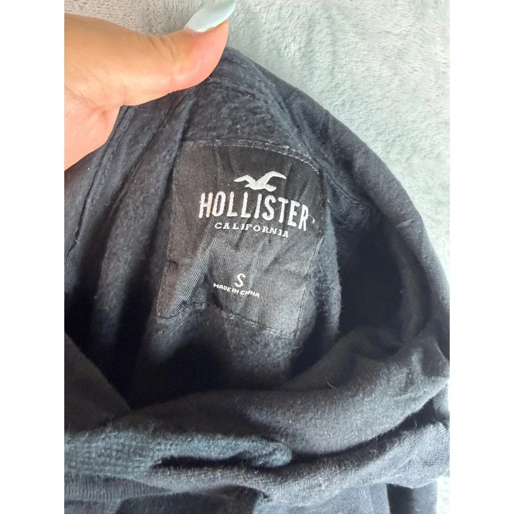 HOLLISTER Hoodie Men S Black Rose Floral Graphic Sleeve Logo Pullover Y2K